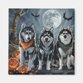 Siberische Husky Halloween Spooky Magneet (Voorkant)