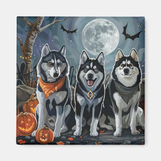 Siberische Husky Halloween Spooky Magneet (Voorkant)