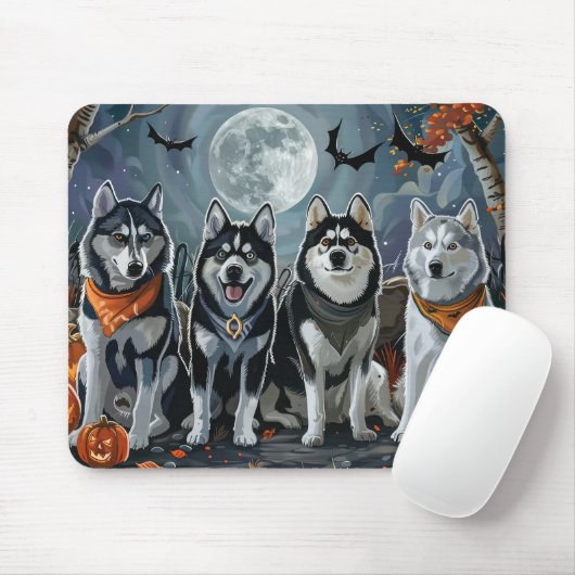 Siberische Husky Halloween Spooky Muismat (Met muis)