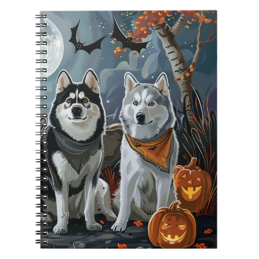 Siberische Husky Halloween Spooky Notitieboek (Voorkant)