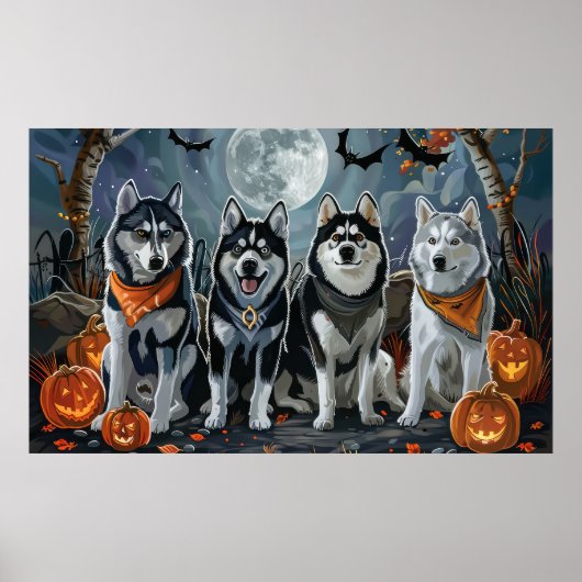 Siberische Husky Halloween Spooky Poster (Voorkant)