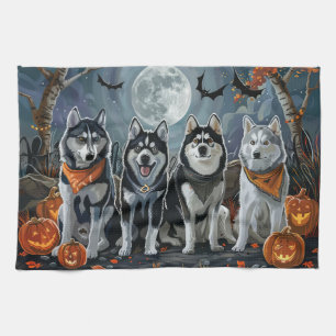 Siberische Husky Halloween Spooky Theedoek