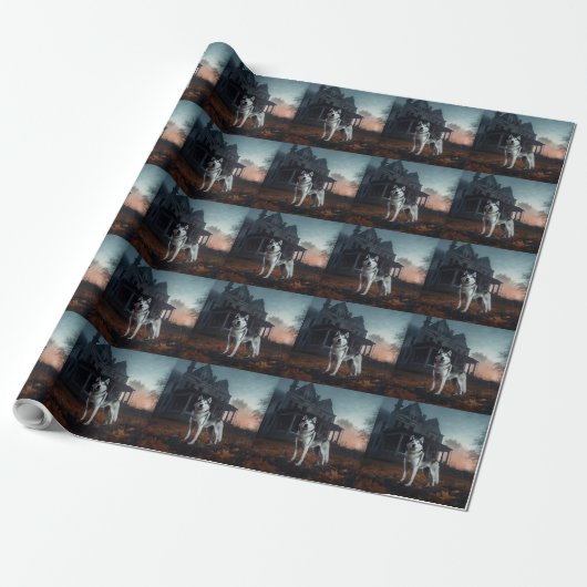 Siberische Husky Halloween Verschrikkelijk Cadeaupapier (Uitgerold)