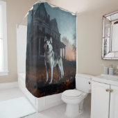 Siberische Husky Halloween Verschrikkelijk Douchegordijn (In situ)