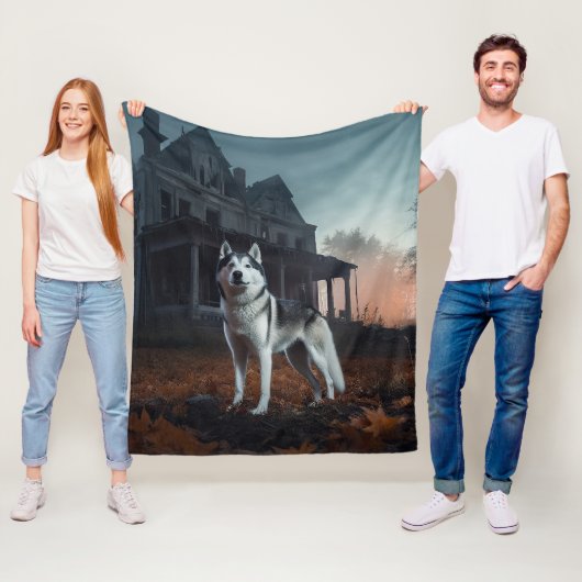 Siberische Husky Halloween Verschrikkelijk Fleece Deken (In situ)