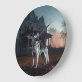 Siberische Husky Halloween Verschrikkelijk Grote Klok (Hoek)