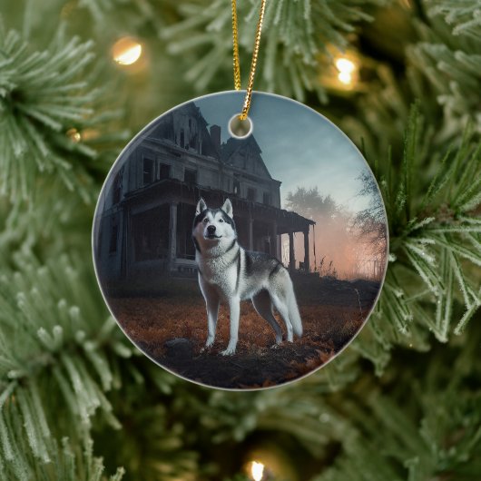 Siberische Husky Halloween Verschrikkelijk Keramisch Ornament (Boom)