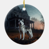 Siberische Husky Halloween Verschrikkelijk Keramisch Ornament (Achterkant)