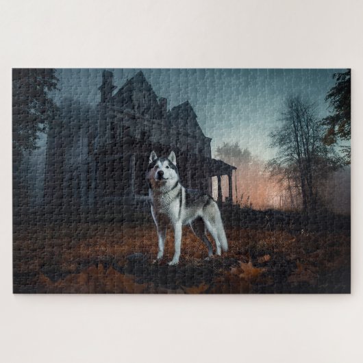 Siberische Husky Halloween Verschrikkelijk Legpuzzel (Horizontaal)