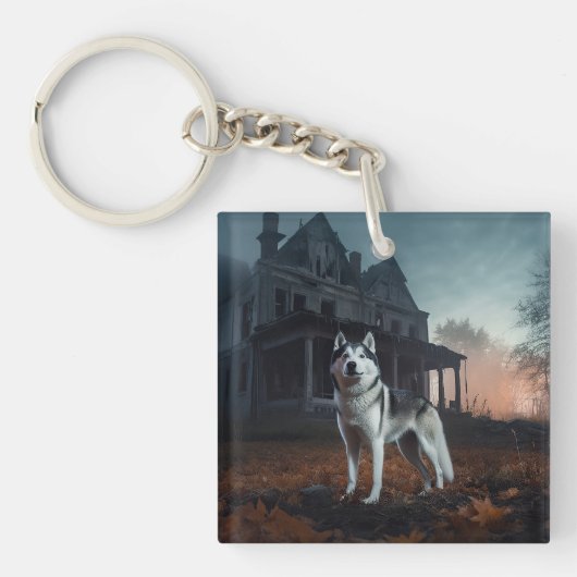 Siberische Husky Halloween Verschrikkelijk Sleutelhanger (Voorkant)