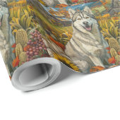 Siberische Husky Herfst Oogst Thanksgiving Cadeaupapier (Rol Hoek)