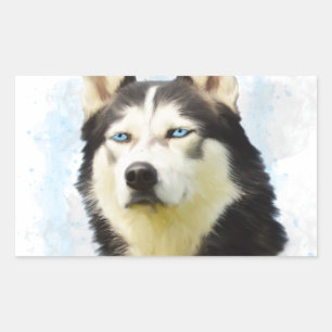 Siberische Husky-hond Aquarel Kunstschilderij Rechthoekige Sticker