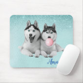 Siberische Husky Hond Blauwe Bubble Gum Muismat (Met muis)