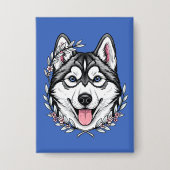Siberische Husky-hond en berglaurierbloesem Button (Voorkant)