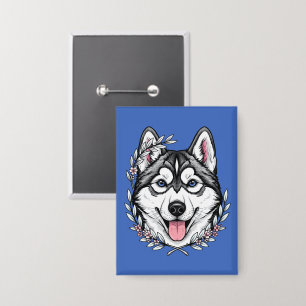 Siberische Husky-hond en berglaurierbloesem Button