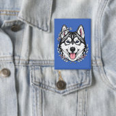 Siberische Husky-hond en berglaurierbloesem Button (Insitu)