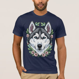 Siberische Husky-hond en bloemen van de berglaurie T-shirt