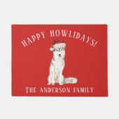 Siberische Husky Hond Gelukkige Feestdagen Kerstmi Deurmat (Voorkant)