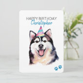 Siberische Husky hond gepersonaliseerd Gelukkige V Kaart (Staand voorkant)