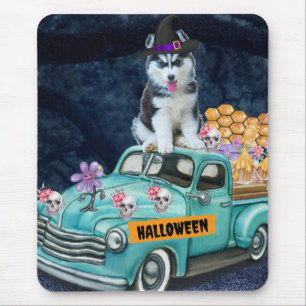 Siberische Husky Hond Halloween Truck Schrik Nacht Muismat