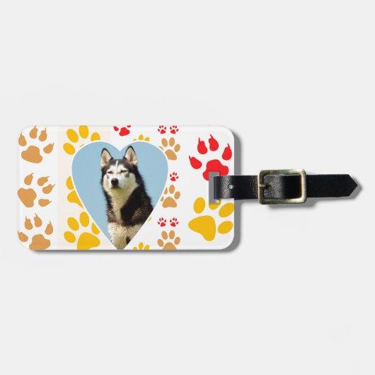Siberische Husky Hond Hart Paws Print Bagagelabel (Voorkant horizontaal)