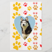 Siberische Husky Hond Hart Paws Print Briefpapier (Voorkant)