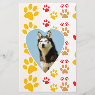 Siberische Husky Hond Hart Paws Print Briefpapier