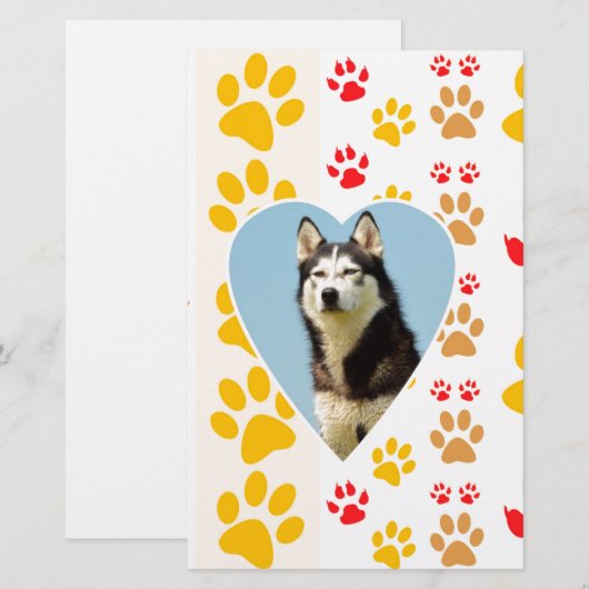 Siberische Husky Hond Hart Paws Print Briefpapier (Voorkant / Achterkant)