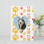 Siberische Husky Hond Hart Paws Print Briefpapier (Staand voorkant)