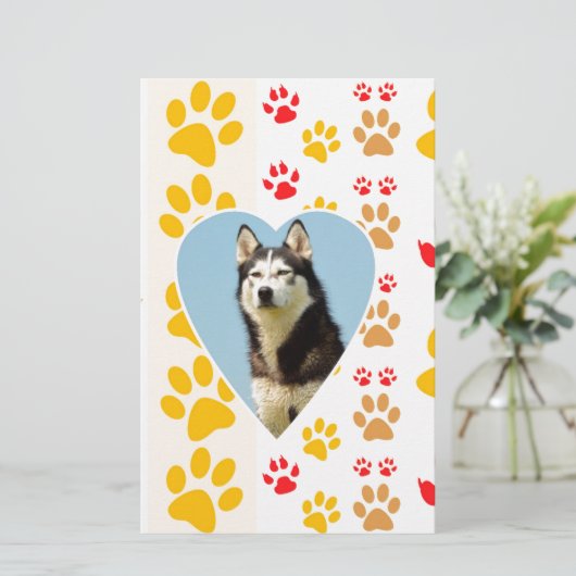 Siberische Husky Hond Hart Paws Print Briefpapier (Staand voorkant)