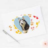 Siberische Husky Hond Hart Paws Print Ovale Sticker (Envelop)