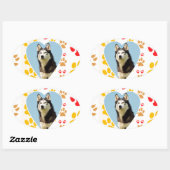 Siberische Husky Hond Hart Paws Print Ovale Sticker (Vel)