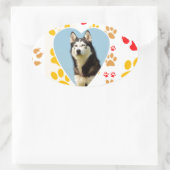 Siberische Husky Hond Hart Paws Print Ovale Sticker (Tas)