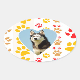 Siberische Husky Hond Hart Paws Print Ovale Sticker