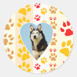 Siberische Husky Hond Hart Paws Print Ronde Sticker