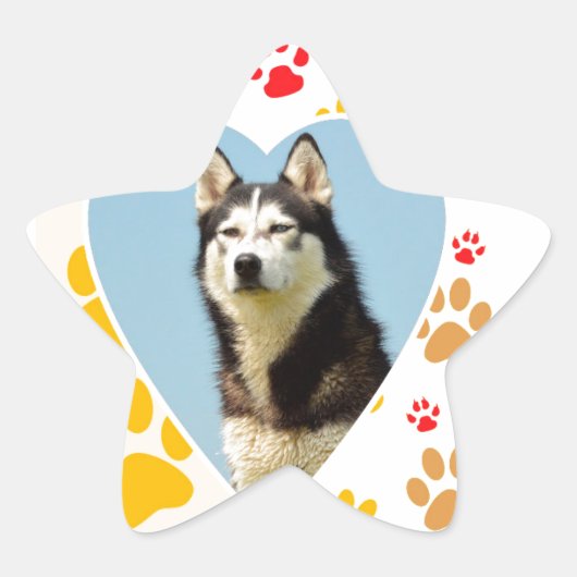 Siberische Husky Hond Hart Paws Print Ster Sticker (Voorkant)