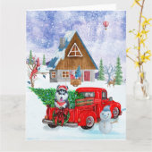 Siberische Husky-hond in kerstbezorgtruck Kaart (Gele Bloem)