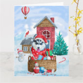 Siberische Husky-hond in sneeuw Kersthondenhuis Kaart (Gele Bloem)