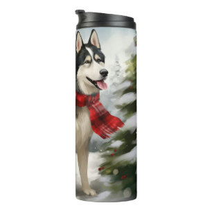 Siberische Husky Hond in Sneeuw Kerstmis Thermosbeker