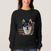 Siberische Husky Hond Juli 4 Retro USA Amerikaanse Trui (Voorkant)