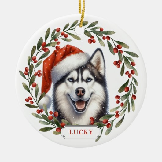 Siberische Husky-hond keramische cirkelornament Keramisch Ornament (Voorkant)
