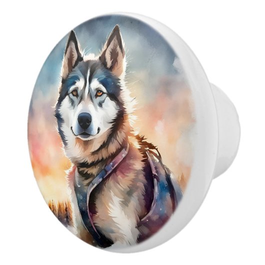 Siberische Husky Hond Keramische Trek Keramische Knop (Rechts)