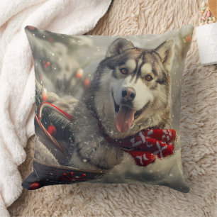 Siberische Husky Hond Kerst Feestelijk Kussen