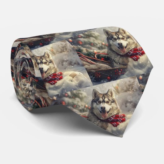 Siberische Husky Hond Kerst Feestelijk Stropdas (Opgerold)