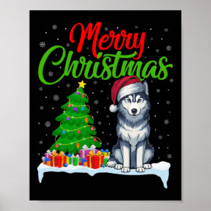 Siberische Husky Hond Kerstboom Licht Grappige Ker Poster