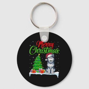 Siberische Husky Hond Kerstboom Licht Grappige Ker Sleutelhanger