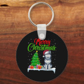 Siberische Husky Hond Kerstboom Licht Grappige Ker Sleutelhanger (Voorkant)