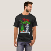 Siberische Husky Hond Kerstboom Licht Grappige Ker T-shirt (Voorkant volledig)