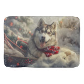Siberische Husky Hond Kerstfeest Badmat (Voorkant)