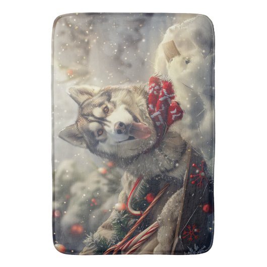 Siberische Husky Hond Kerstfeest Badmat (Voorkant Verticaal)